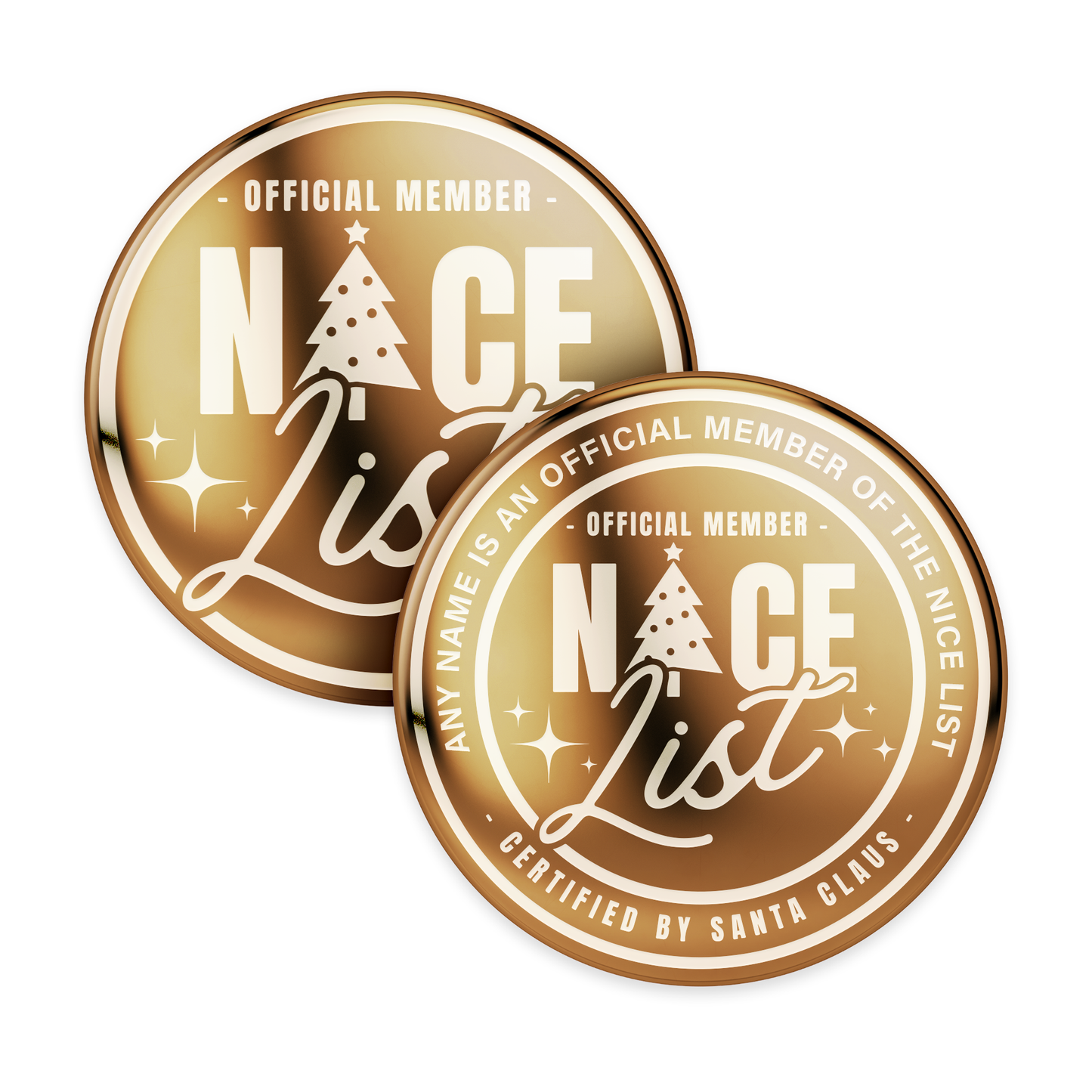 Nice List - Tree: Official Nice List Member Coin  Personalised Christmas Gift from Santa, Custom Christmas Token, Stocking Filler