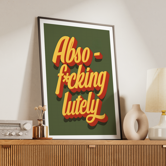 Abso-F*cking-Lutely Retro 70s Style Poster Print  Vintage Typography Wall Art  Swear Word Quote Print  Funky Bold Artwork Home Decor