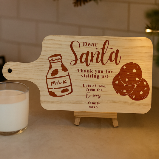 Personalised Christmas Eve Santa Treat Board 1  Milk & Cookies Tray | Custom Family Name Christmas Plate | Kids Santa Snack Board Tradition