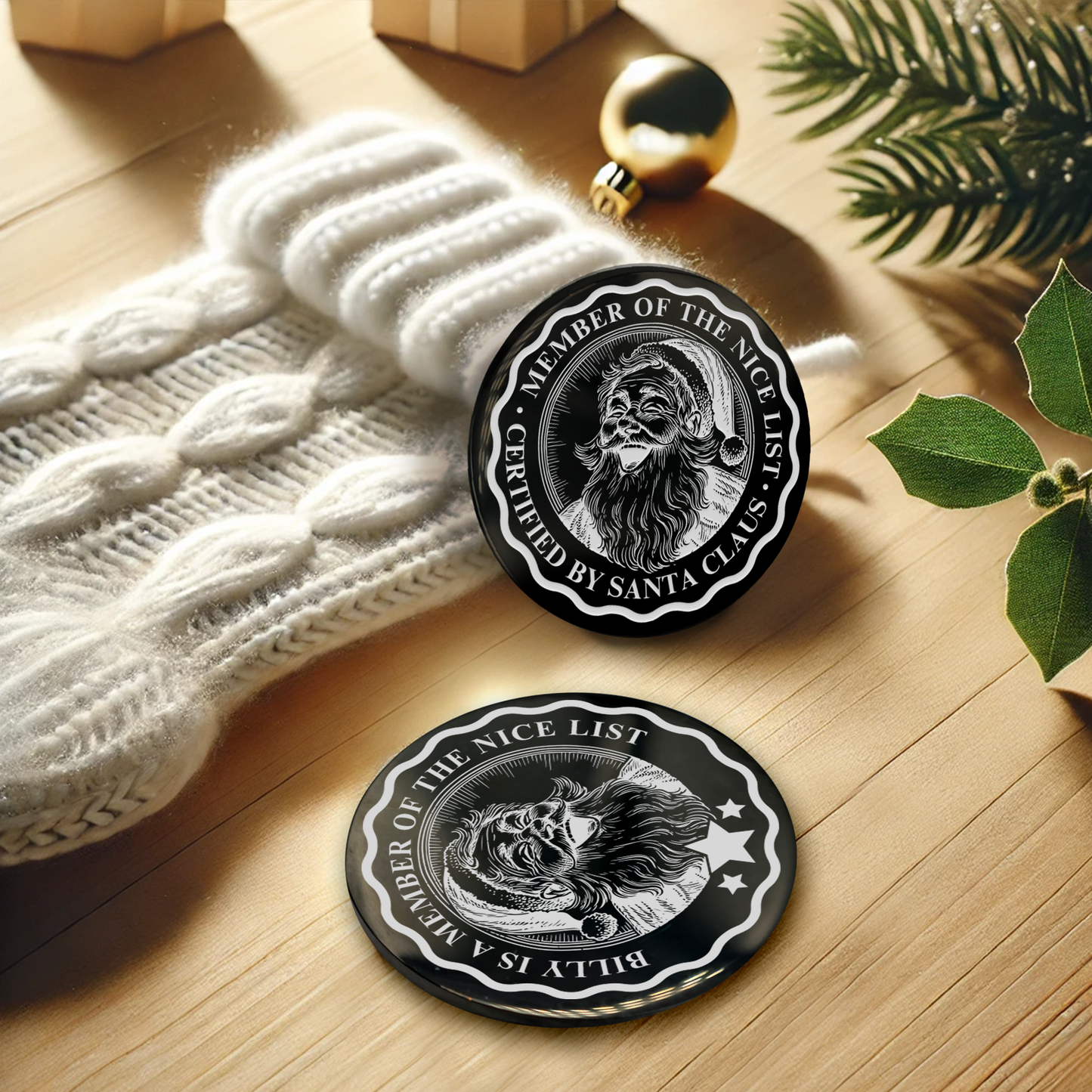 Nice List - Vintage Santa: Official Nice List Member Coin  Personalised Christmas Gift from Santa, Custom Christmas Token, Stocking Filler