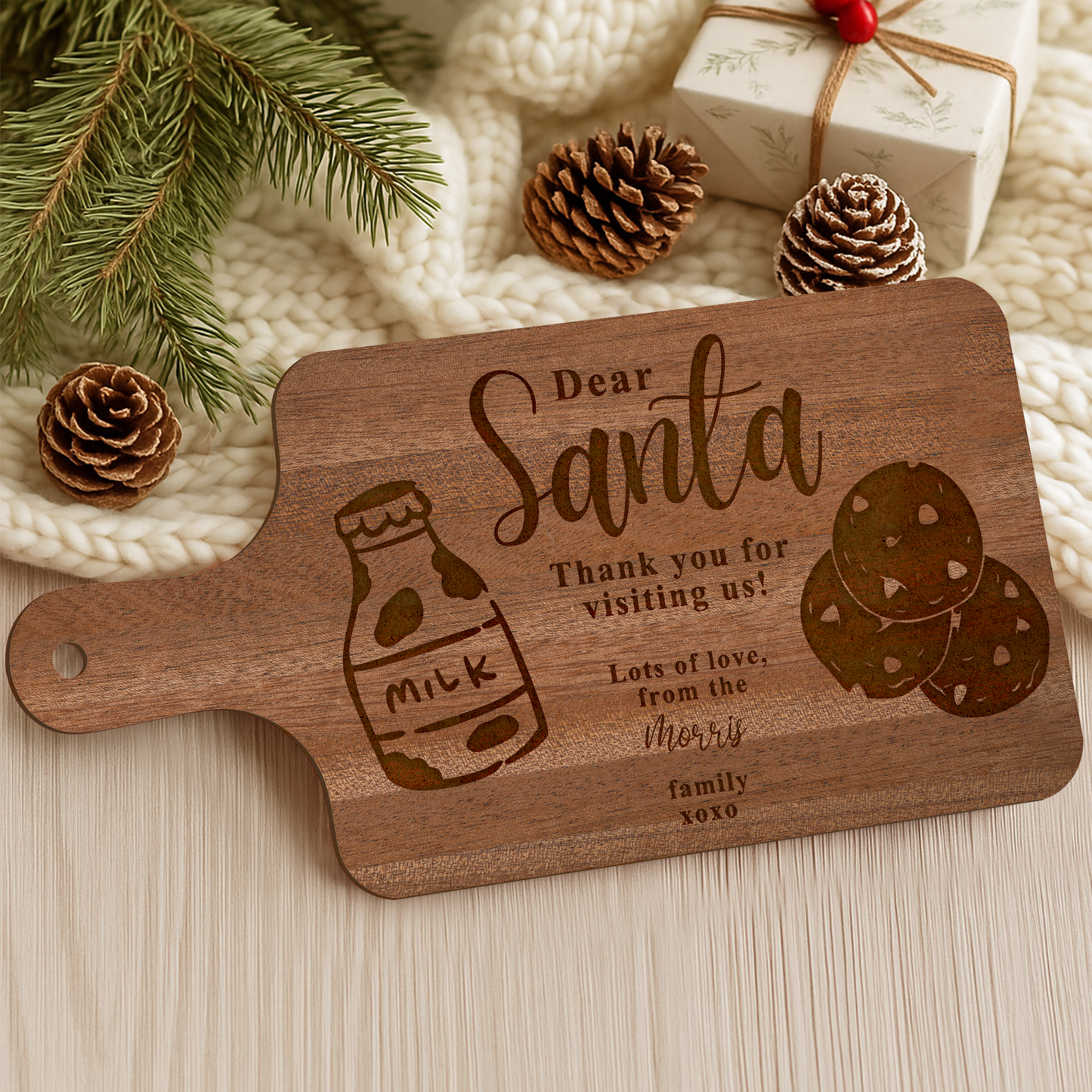 Personalised Christmas Eve Santa Treat Board 1  Milk & Cookies Tray | Custom Family Name Christmas Plate | Kids Santa Snack Board Tradition