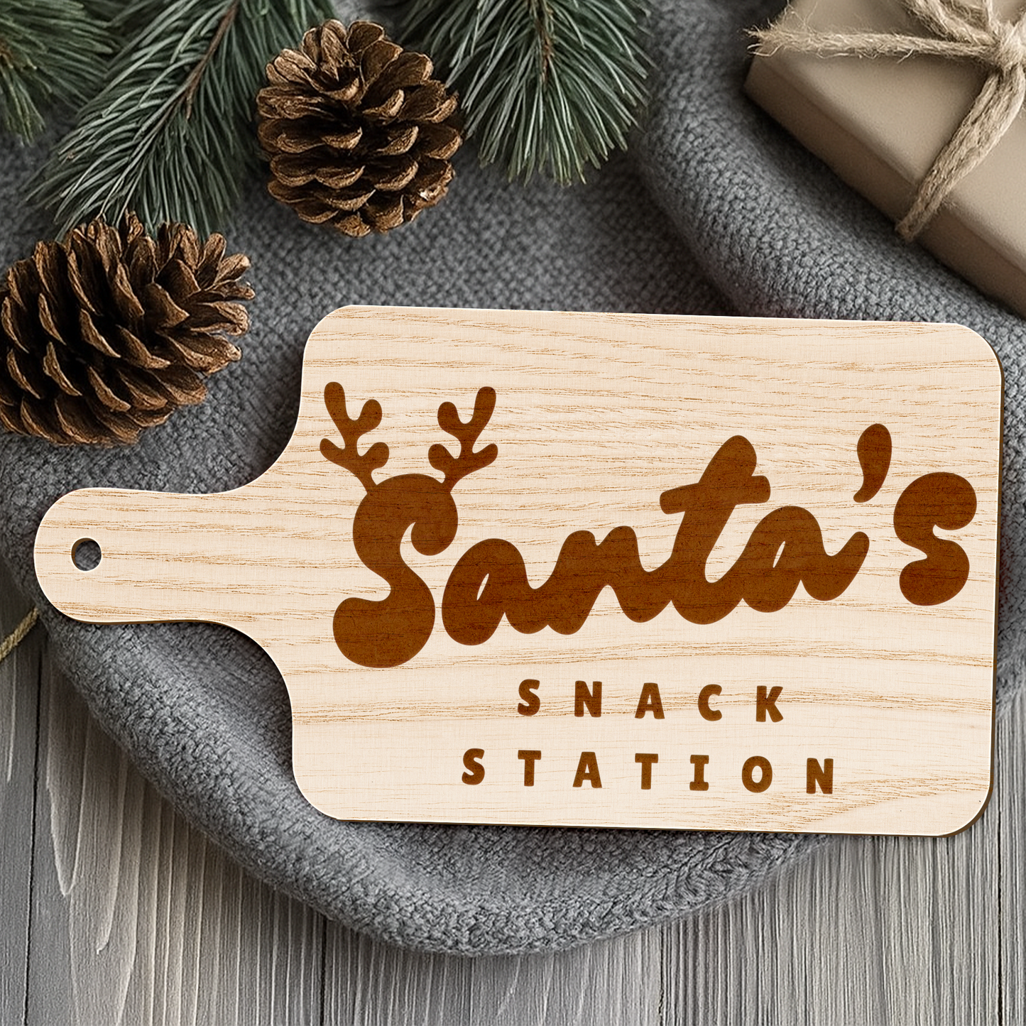 Santa Snack Station Treat Board 3: Reindeer Antlers Christmas Eve Tradition Tray | Custom Milk & Cookies Plate | Keepsake Gift For Kids