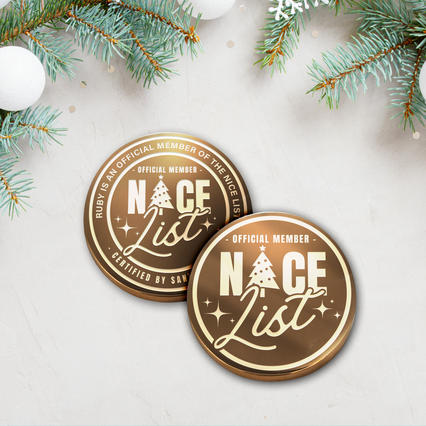 Nice List - Tree: Official Nice List Member Coin  Personalised Christmas Gift from Santa, Custom Christmas Token, Stocking Filler