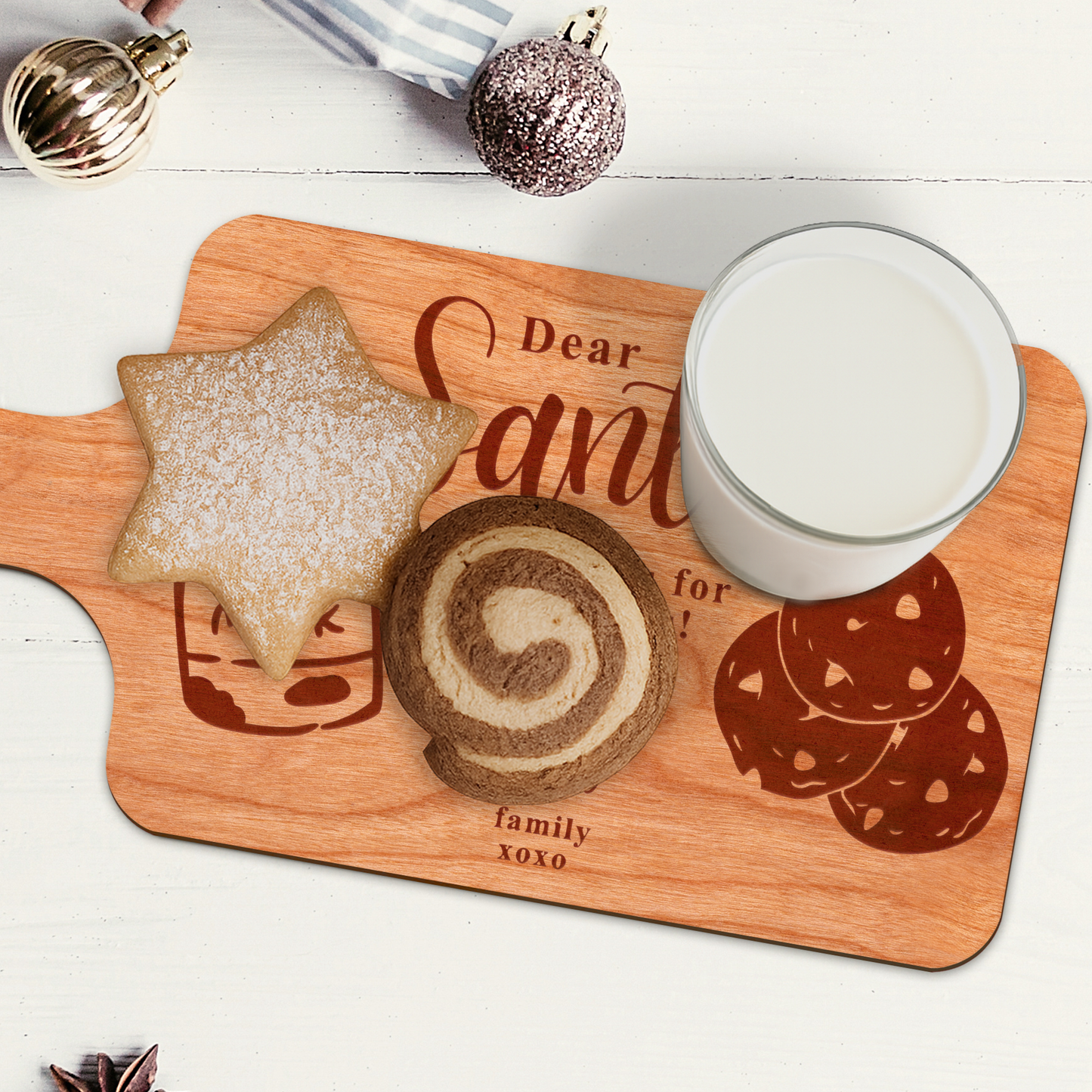 Personalised Christmas Eve Santa Treat Board 1  Milk & Cookies Tray | Custom Family Name Christmas Plate | Kids Santa Snack Board Tradition