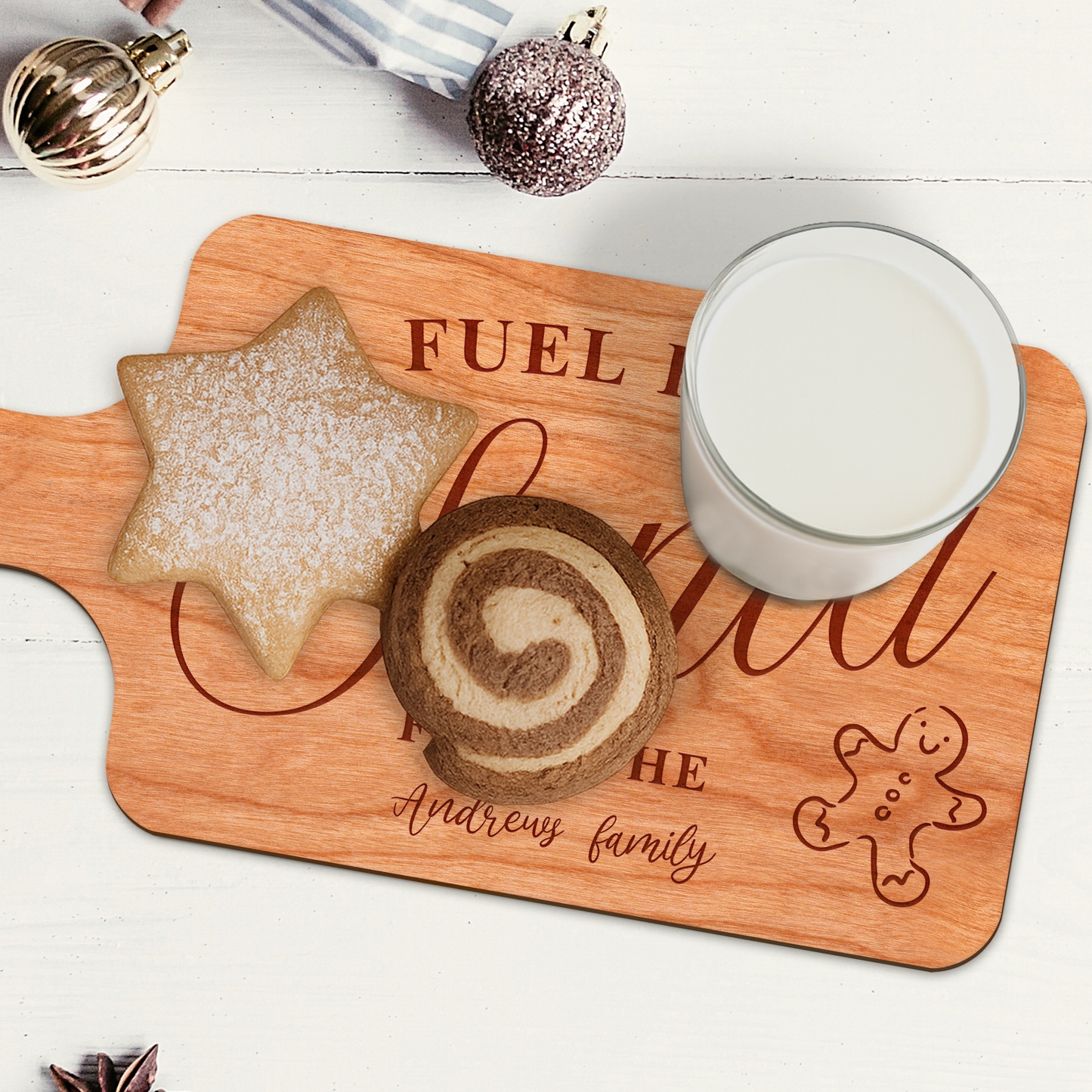 Personalised Christmas Eve Santa Treat Board 2 - Fuel for Santa Milk & Cookies Treat Plate | Custom Family Name Tray | Festive Keepsake Gift