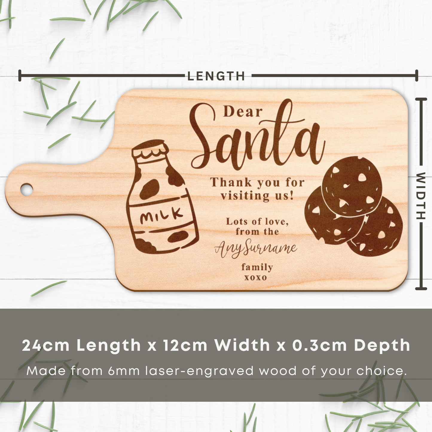Personalised Christmas Eve Santa Treat Board 1  Milk & Cookies Tray | Custom Family Name Christmas Plate | Kids Santa Snack Board Tradition