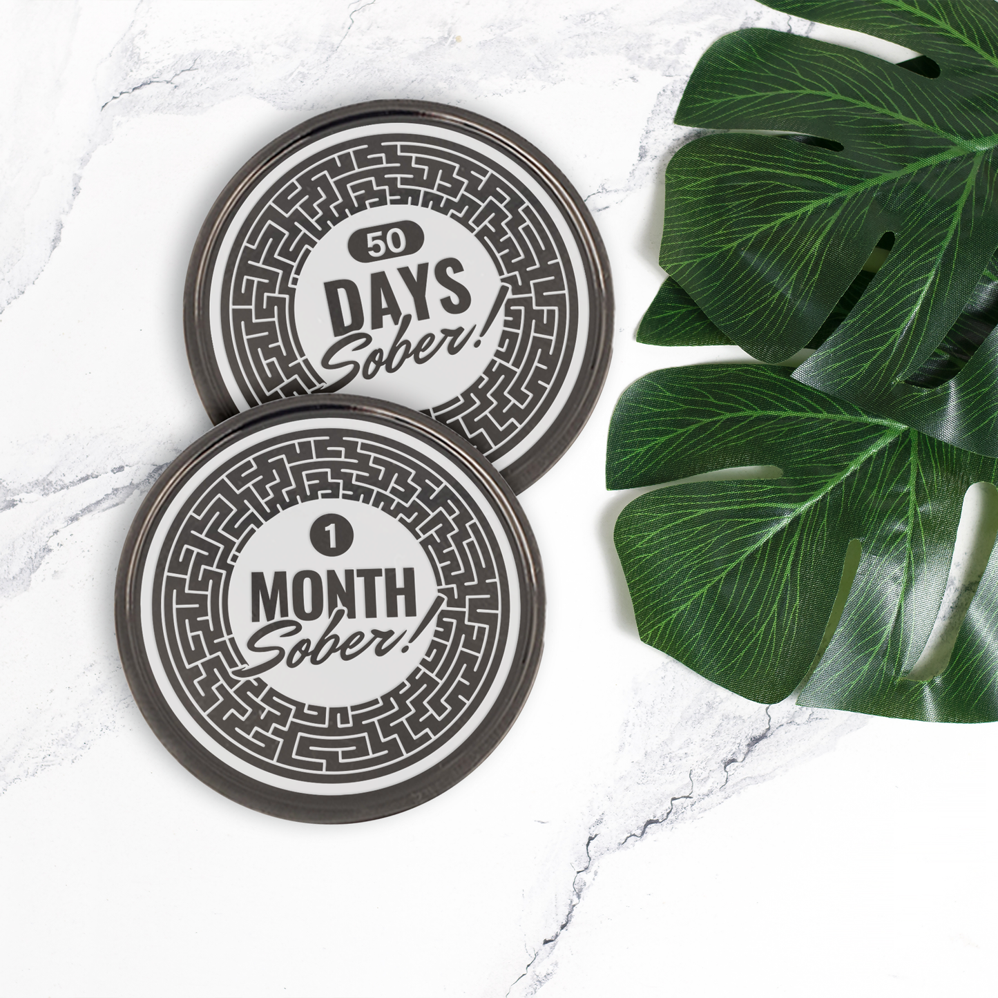 Sobriety Coin - Maze: Custom Sobriety Token, Personalised Milestone, AA Chip, Sober Gift, EDC Recovery Reminder, Sober Keepsake