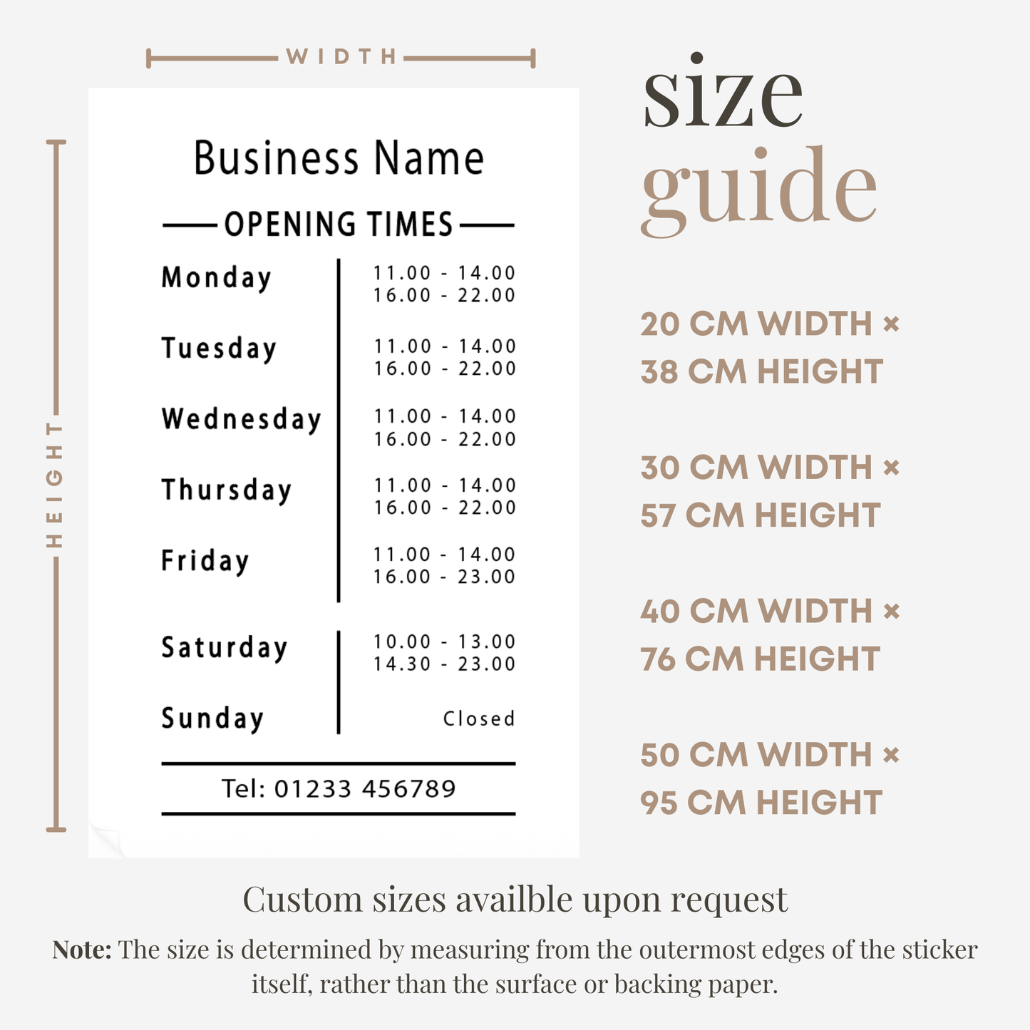 Opening Times Custom Shop Window Sticker - Personalised with Times, Name & Phone -  Decal For Cafe, Pub, Bar or Shop Windows - Split Times