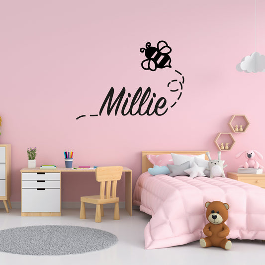 Personalised Name Bumble Bee Wall Sticker for Children Bedroom Nursery, Gift Honey Bee, Cute Custom Name Bee Themed Home Decor For Kids