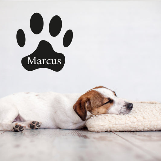 Paw Print with Personalised Name for Pets Name Dog or Cat Wall Sticker