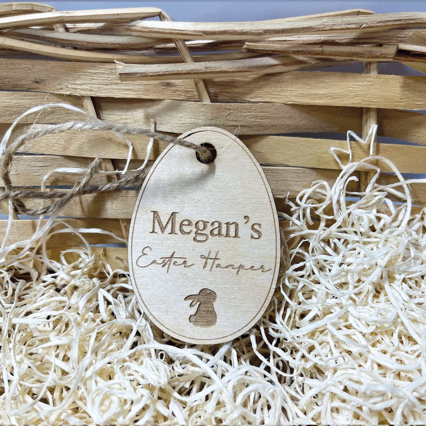 Personalised Wooden Easter Tag Egg Hamper Basket Name Tag Label Basket Tag