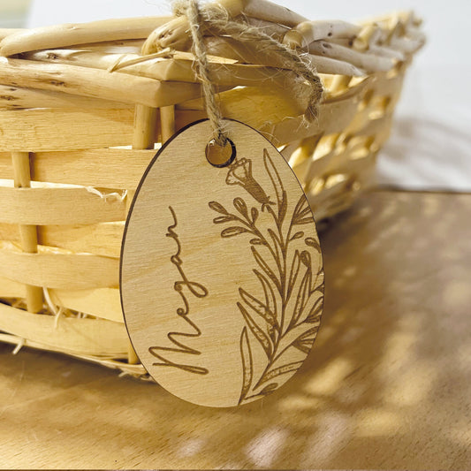 Personalised Floral Engraved Gift Tag Flower Easter Basket Wooden Baby Easter Gift Easter Egg Hunt Labels Easter Bunny Tag