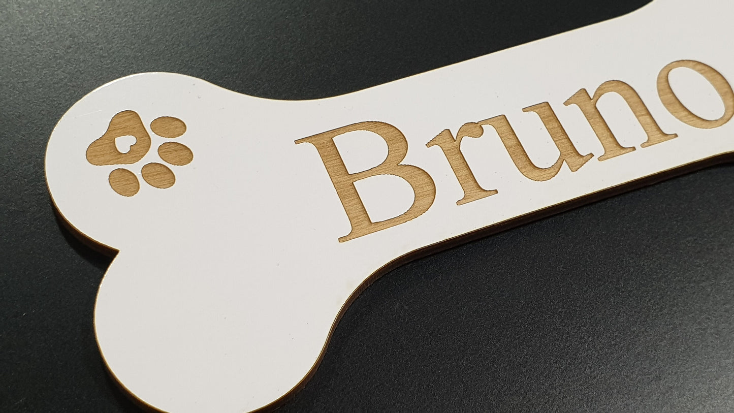 Dog Name Personalised Dog Sign Wooden Bone Shaped Sign Dog Bone Plaque Dog Bed/Cage Gift