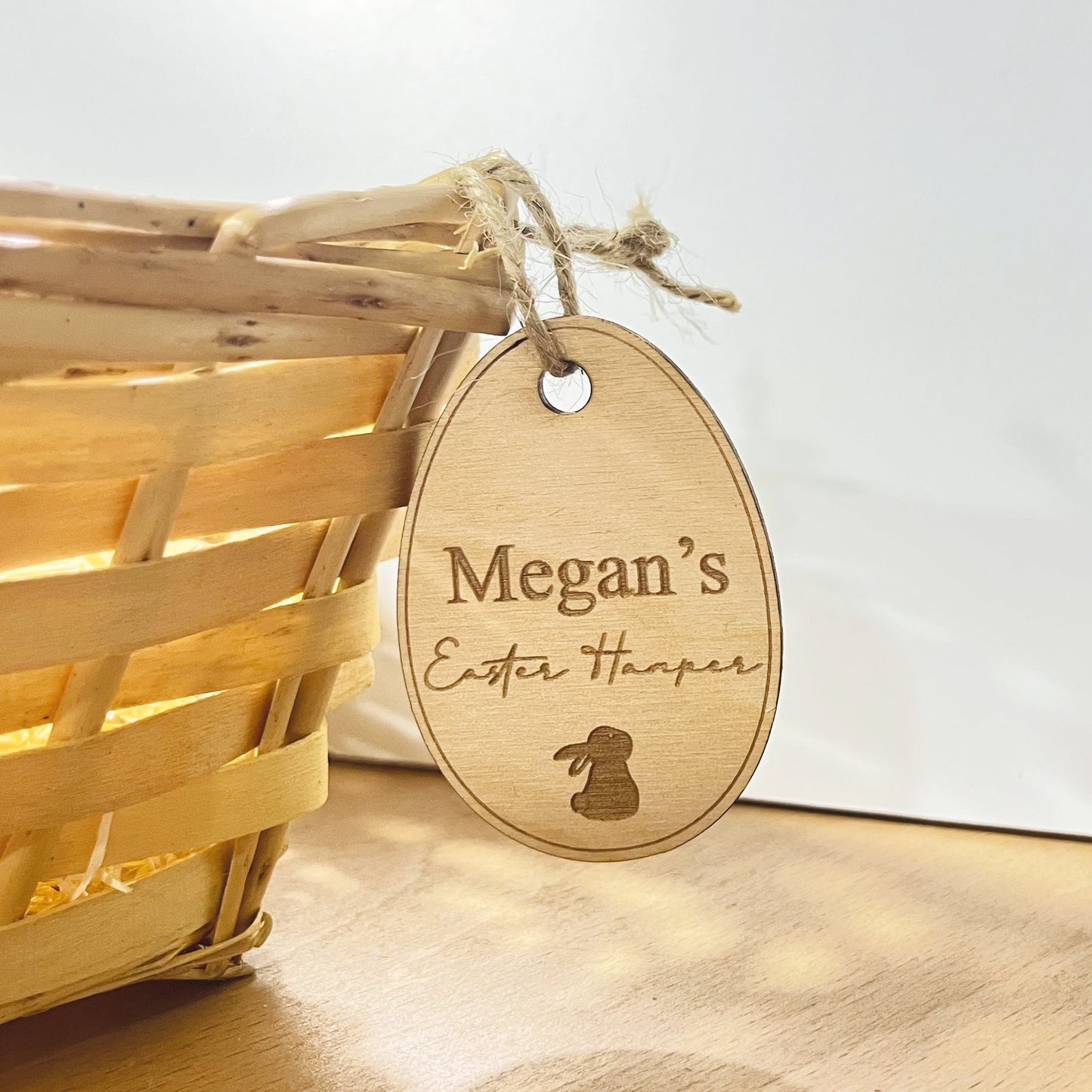 Personalised Wooden Easter Tag Egg Hamper Basket Name Tag Label Basket Tag
