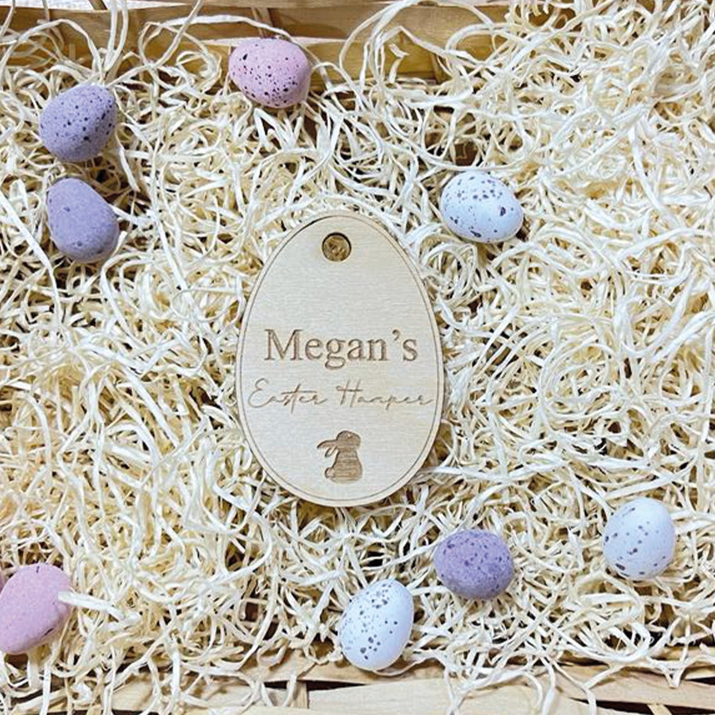 Personalised Wooden Easter Tag Egg Hamper Basket Name Tag Label Basket Tag