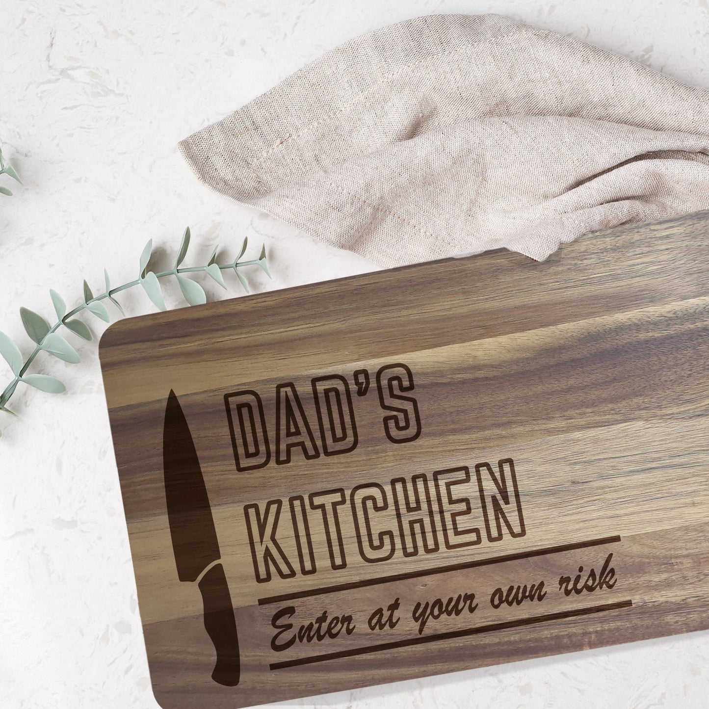 Dad's Kitchen Funny Engraved Chopping Board - Personalised Enter At Your Own Risk, Gift for dad, Father's day Chef kitchen Cooking Present