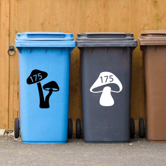 Wheelie Bin Mushroom Silhouette Personalised Sticker Custom Number House Number Sticker Wheely Bin Dustbin