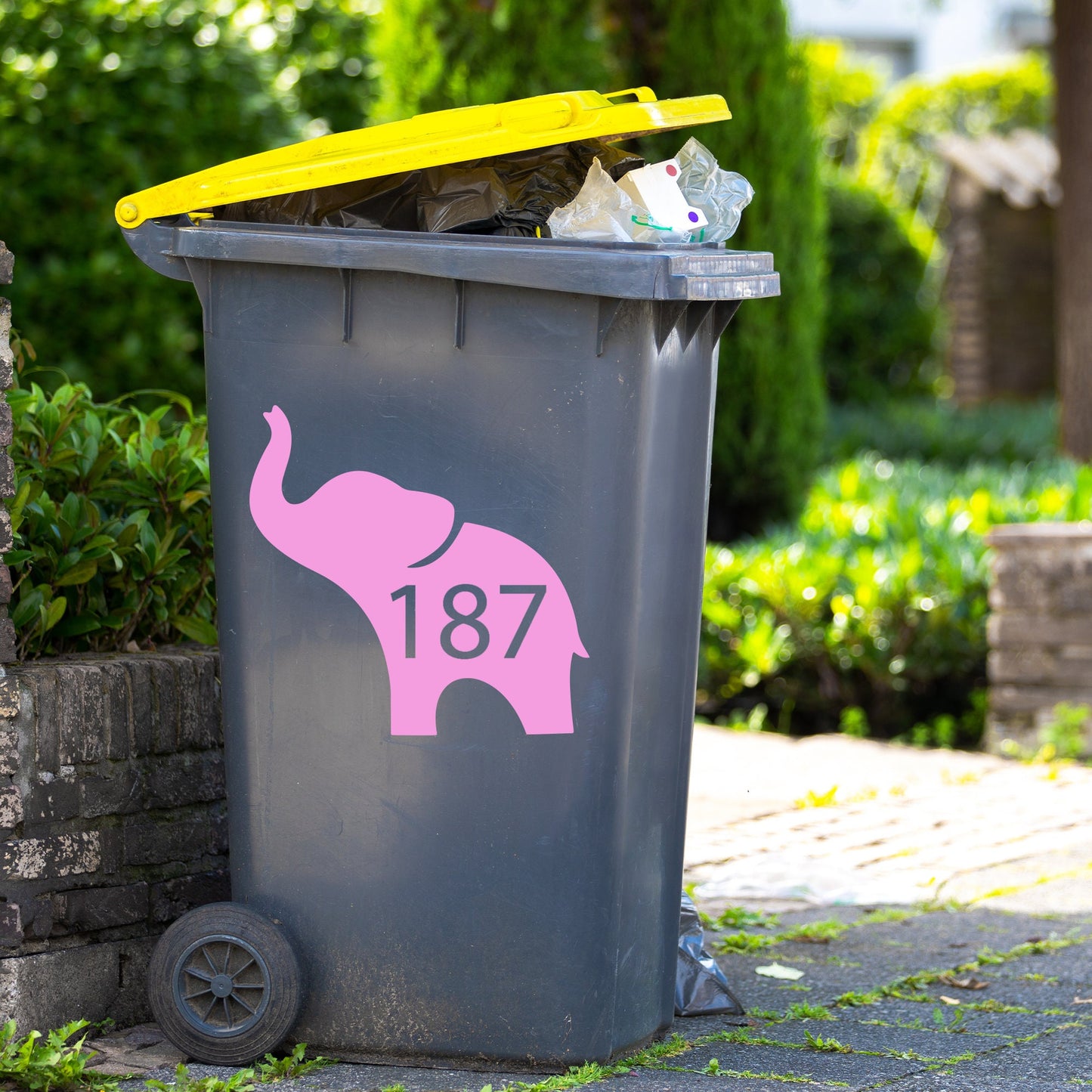 Elephant Wheelie Bin Sticker Personalised House Number Dustbin Wheely Bin, Custom Bin Sticker, Elephant Lover