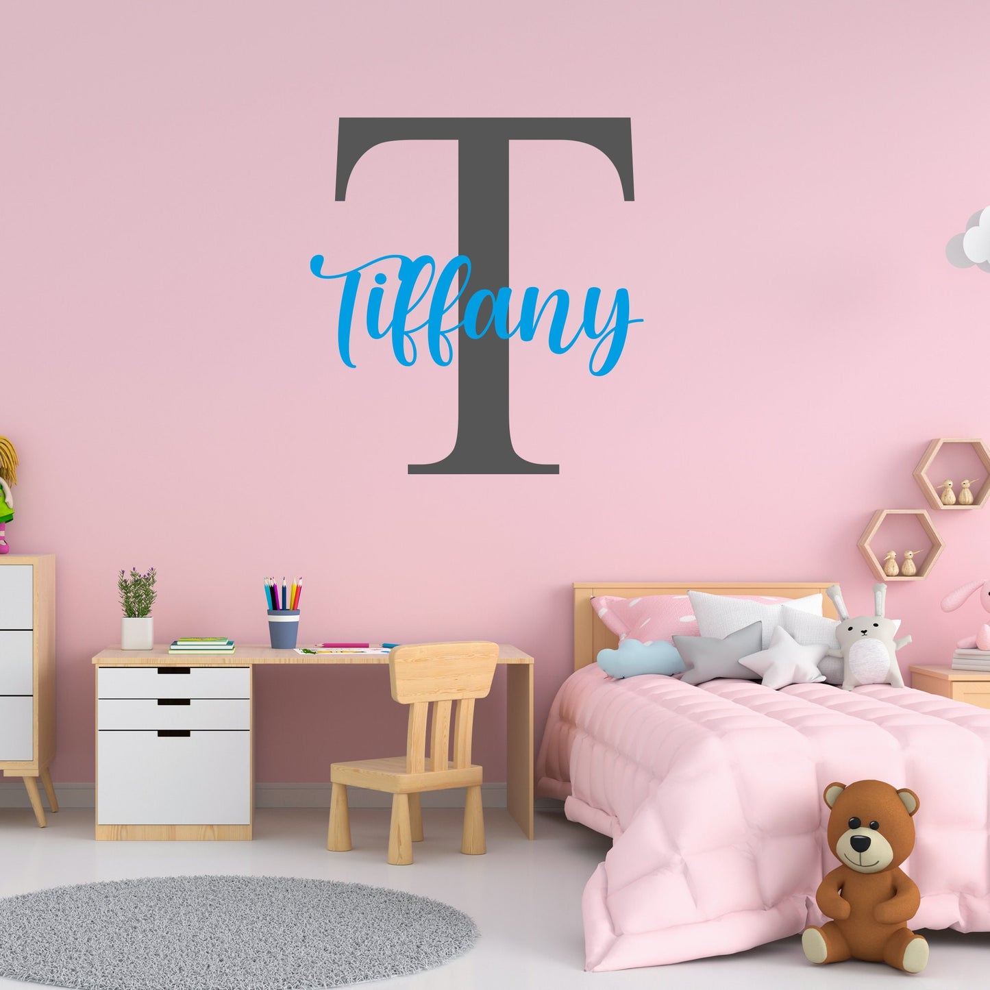 Personalised Bedroom Initial Name Wall Sticker Childrens bedroom playroom Decal
