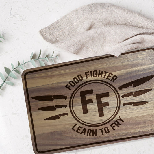 Food Fighter Learn To Fry Engraved Chopping Board - Funny Song Parody Pun Rock Gift Chef Cooking Present Album Music Gift