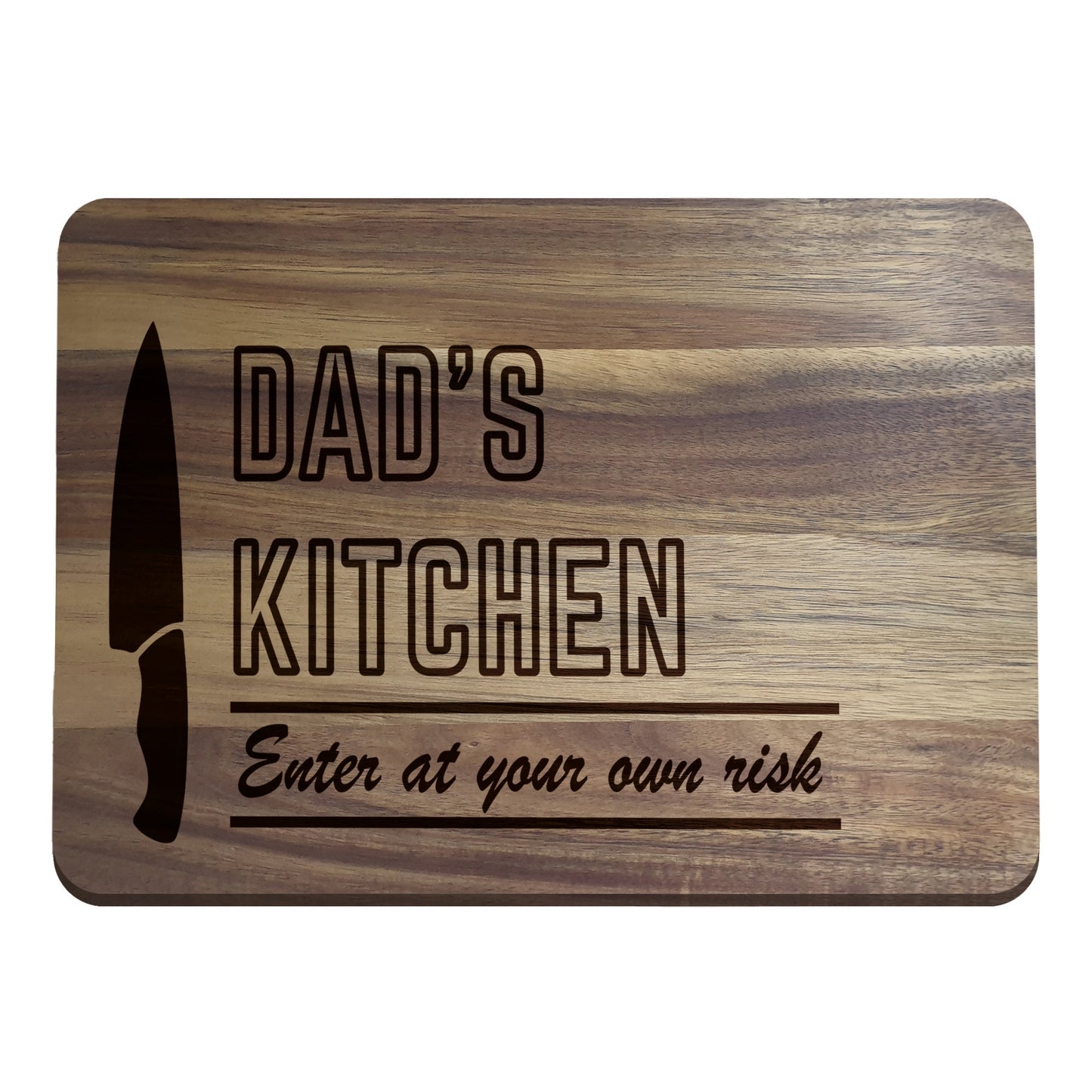 Dad's Kitchen Funny Engraved Chopping Board - Personalised Enter At Your Own Risk, Gift for dad, Father's day Chef kitchen Cooking Present