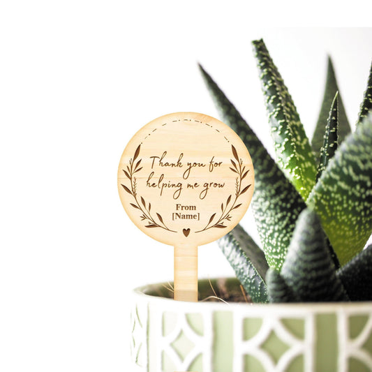Thank You For Helping Me Grow Plant Tag - Cute Thoughtful Plant Gift For Teacher Small Present With Personalised Name