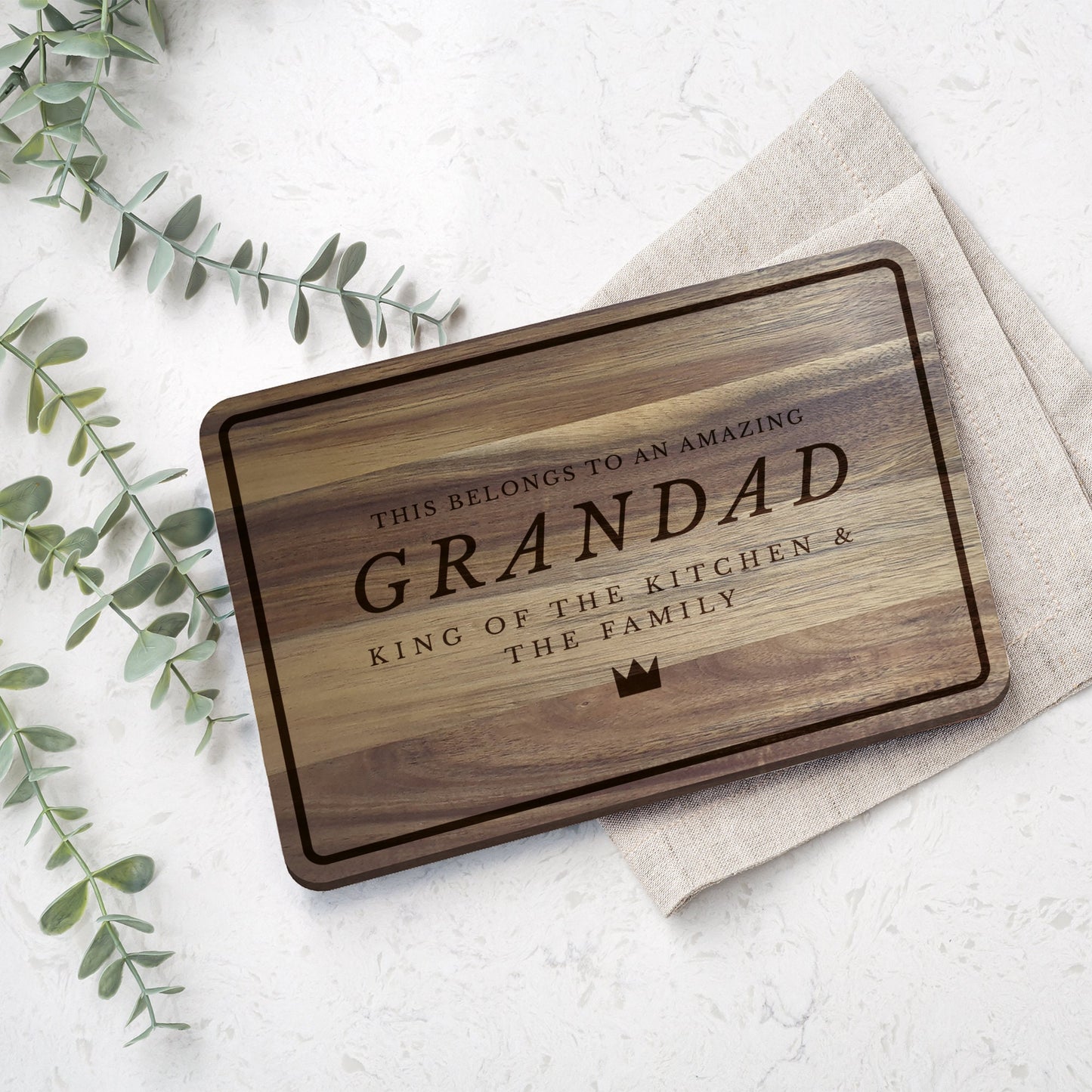 Father's Day Gift for Grandad Cute Engraved Chopping Board - Personalised, King 0f The Kitchen, Thoughtful Present For Grandad