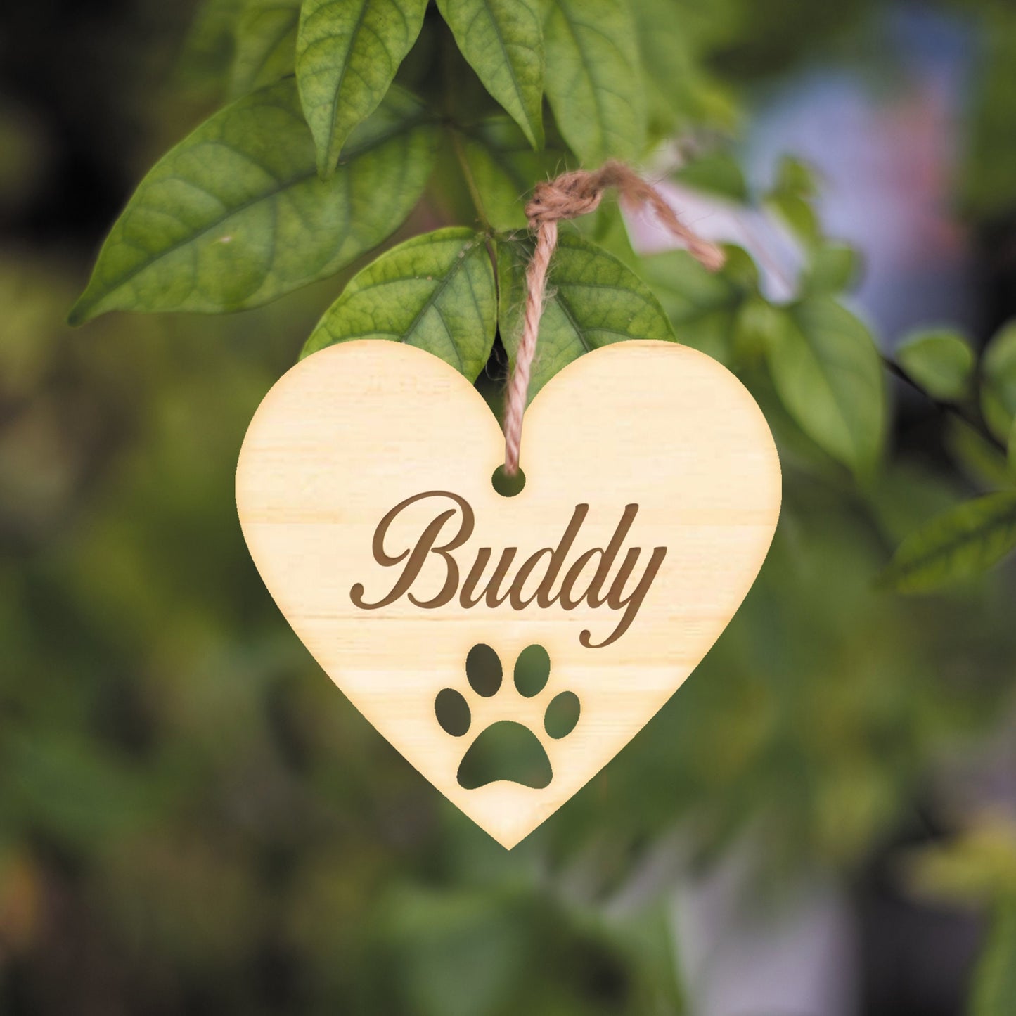 Personalised Engraved Wood Pet Name Heart Shaped Sign Ornament, Dog / Cat Name, Paw Print Plaque Pet Owner Gift, For Dog Or Cat