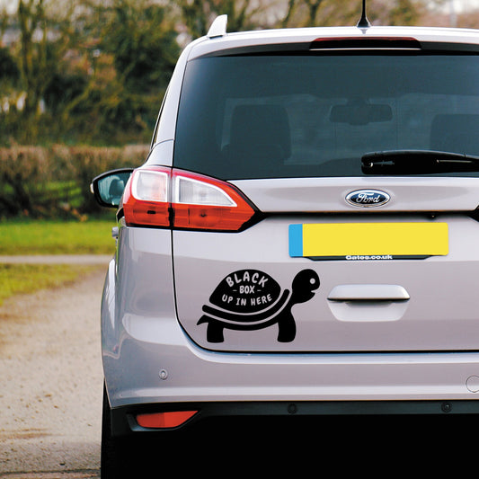 Black Box Tortoise Car Sticker - Funny Vinyl Decal For Car Bumper Or Rear Window, Slow car, Young Driver, Black Box Fitted, Passed Test