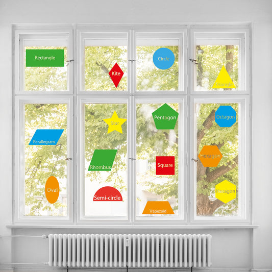 Set of 18 Shape Name School Stickers - Educational Stickers for Kids - 3 Sizes Available - Classroom, Bedroom, Playroom Decor