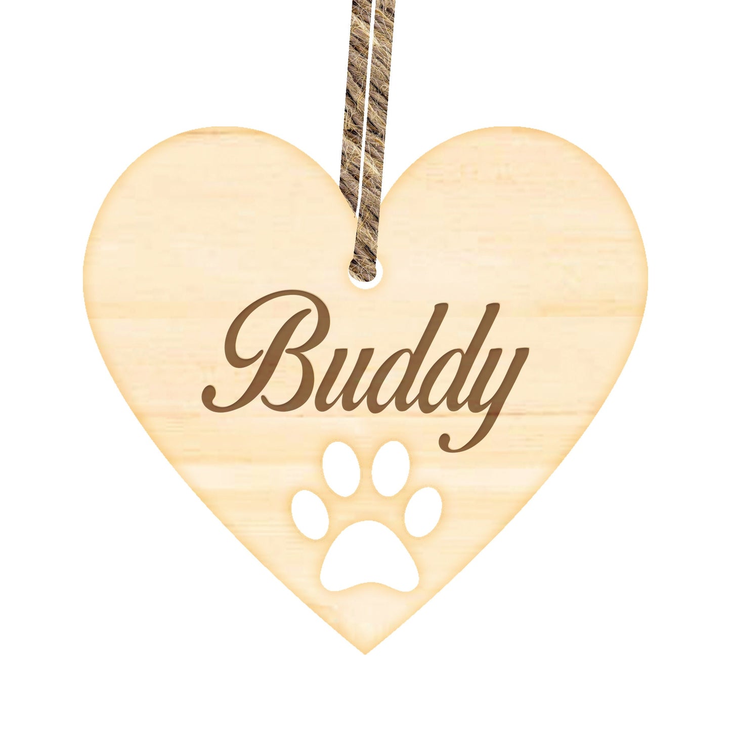 Personalised Engraved Wood Pet Name Heart Shaped Sign Ornament, Dog / Cat Name, Paw Print Plaque Pet Owner Gift, For Dog Or Cat
