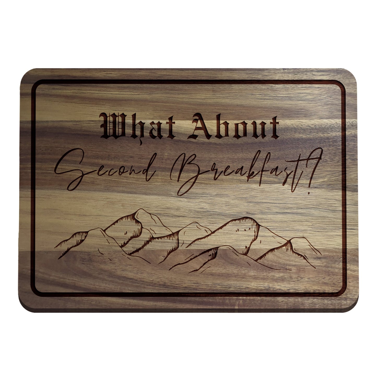 What About Second Breakfast? - Wooden Lord of the Rings Themed Chopping Board & Serving Board - Funny LotR Gift - Fantasy Film Book Lovers