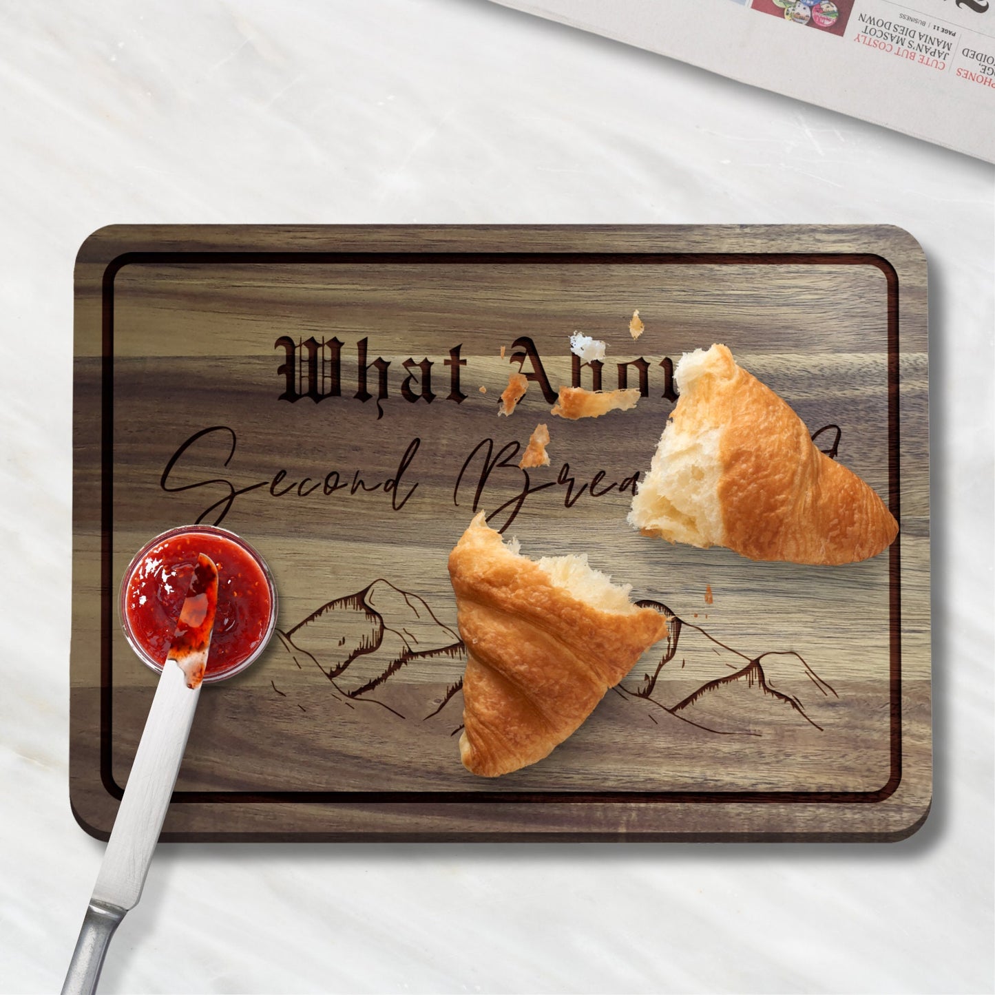 What About Second Breakfast? - Wooden Lord of the Rings Themed Chopping Board & Serving Board - Funny LotR Gift - Fantasy Film Book Lovers