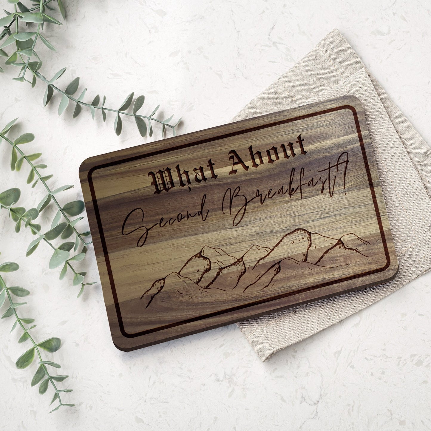 What About Second Breakfast? - Wooden Lord of the Rings Themed Chopping Board & Serving Board - Funny LotR Gift - Fantasy Film Book Lovers