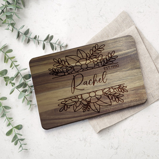 Personalised Chopping Board With Name & Year Of Birth Beautifully Engraved  - Cutting Board, Birthday or Christmas  Kitchen / Cooking Gift