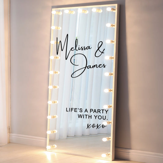 Life's A Party With You - Personalised Wedding & Anniversary Party Welcome Selfie Mirror Vinyl Decal Sticker for DIY Wedding, Mirror Decor