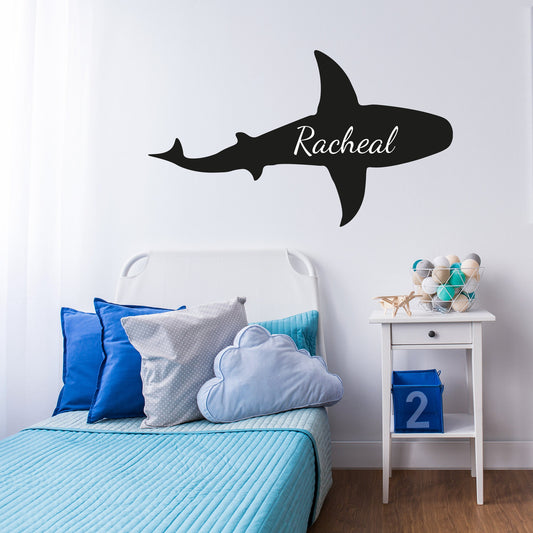Shark Bedroom Wall Sticker - Personalised Name Wall Art Custom Word Playroom Decor Ocean Scene