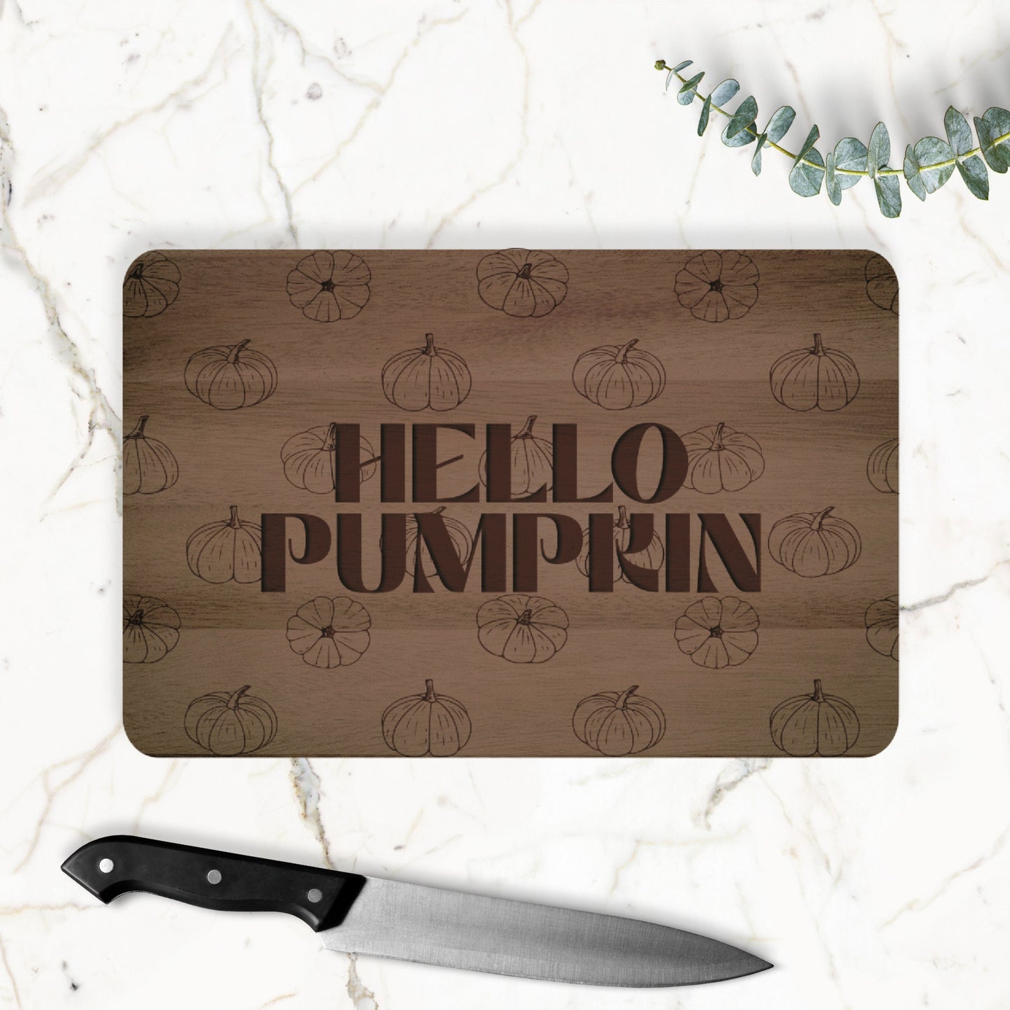 Hello Pumpkin Chopping Board - Autumnal Cutting Board, Kitchen Quote, Subtle Halloween Decoration, Display Shelf Decor, Kitchen Gift