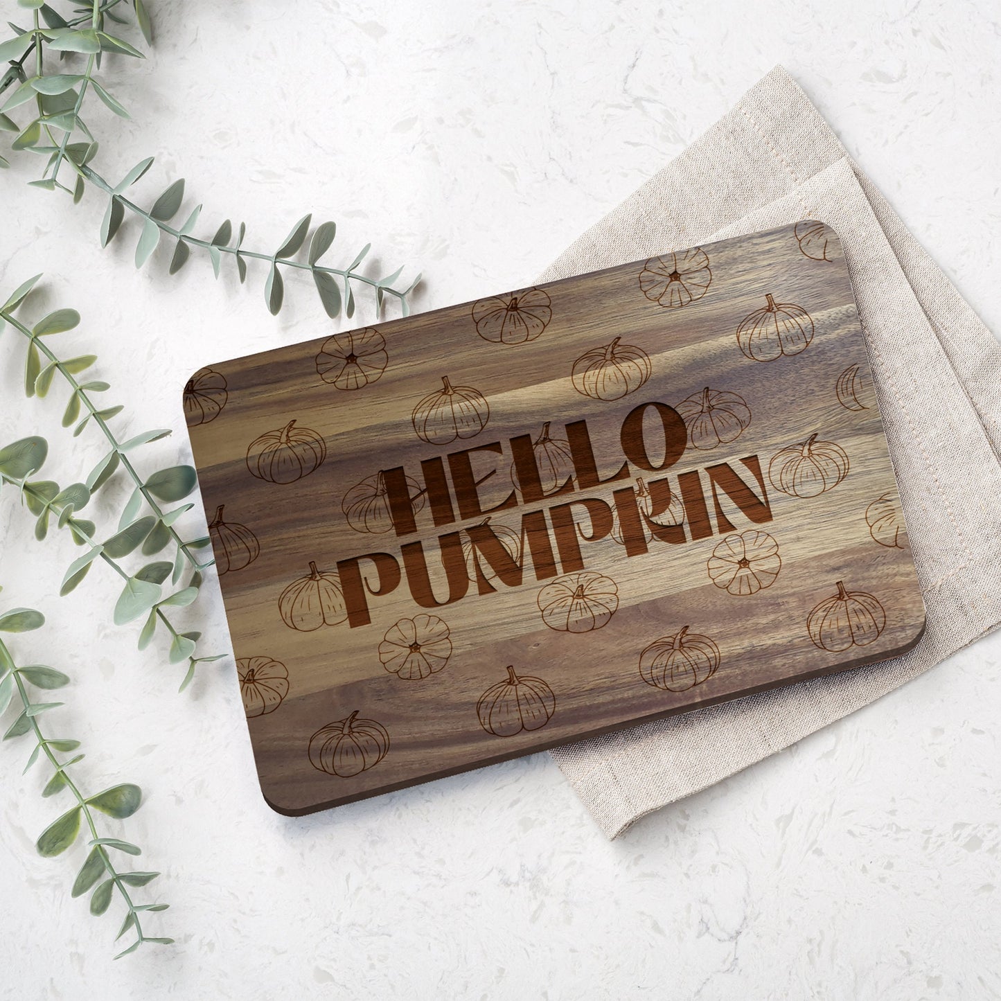 Hello Pumpkin Chopping Board - Autumnal Cutting Board, Kitchen Quote, Subtle Halloween Decoration, Display Shelf Decor, Kitchen Gift