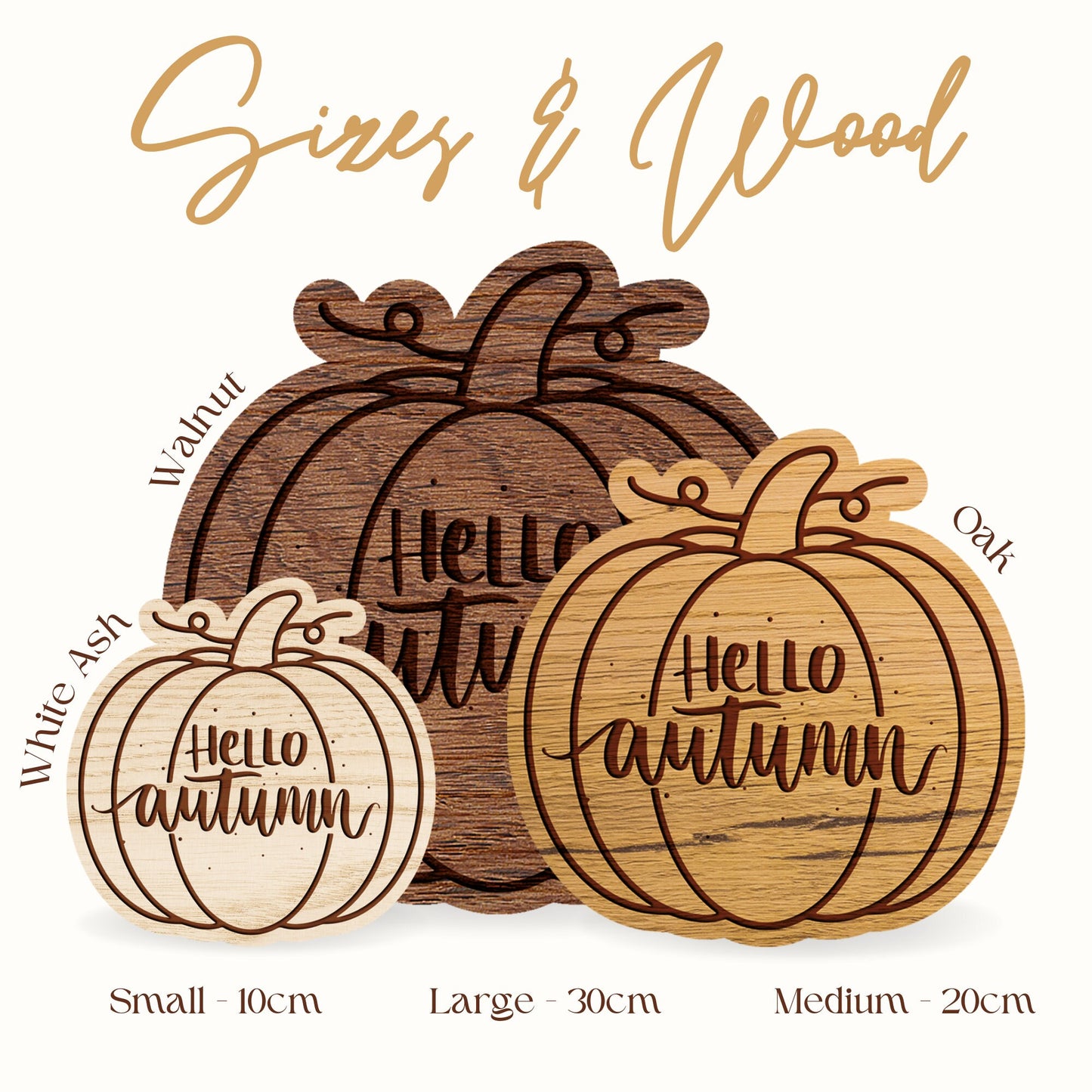 Hello Autumn - Wooden Pumpkin Plaque/Sign For Fall - Cosy Aesthetic, Autumnal Vibes, Subtle, Minimal, Rustic, Modern Halloween Home Decor