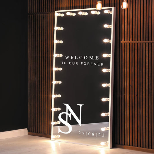 Welcome To Our Forever - Personalised Initials & Date - Welcome Wedding Mirror/Sign Sticker, Modern, Minimal, Easy To Apply Decal, DIY Decor