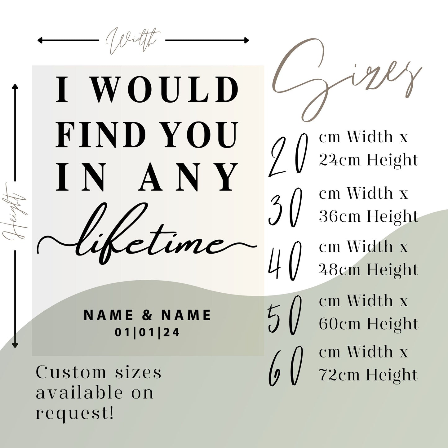 Wedding Quote Mirror Sticker - I'd Find You In Any Lifetime Personalised Name & Date DIY Mirror Sign Decal, Party Decor, Guest Photos