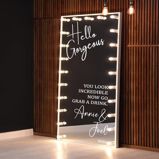 Hello Gorgeous Wedding Mirror Sticker - Personalised Names, Selfie Mirror, Guest Photos/Pictures, Vinyl Sticker for DIY Wedding Sign