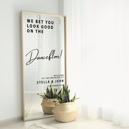 Wedding Quote Mirror Sticker - You Look Good On The Dancefloor - Personalised Name & Date DIY Mirror Sign Decal, Party Decor, Guest Photos