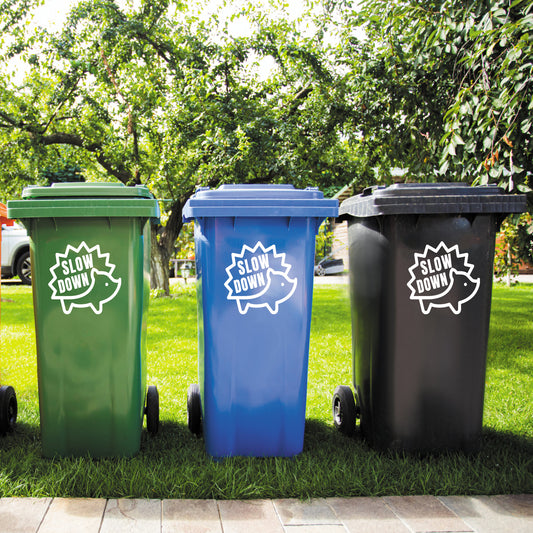 Slow Down Traffic Control Hedgehog Wheelie Bin Sticker - Slow Down, Cartoon Animal - Road Safety Speed Limit Awareness Decals