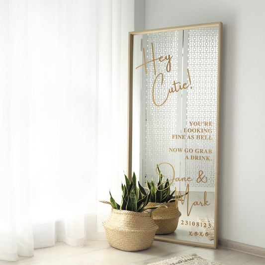 Hey Cutie - Wedding Mirror Sticker - Personalised Names, Selfie Mirror, Guest Photos/Pictures, Vinyl Sticker for DIY Wedding Sign