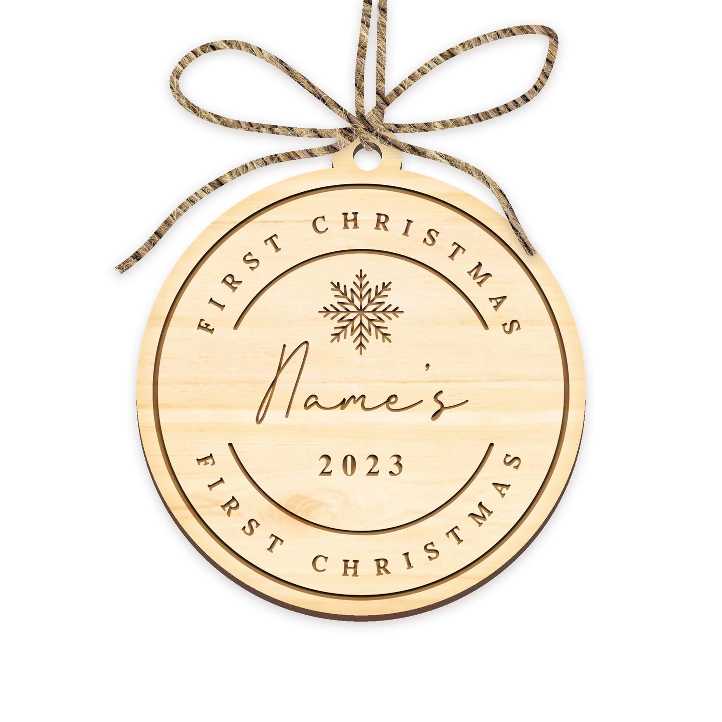 First Christmas Ornament - Personalised 1st Xmas Engraved Wooden Bauble, Cosy Christmas Hanging Baby's Name First Christmas Tree Decoration