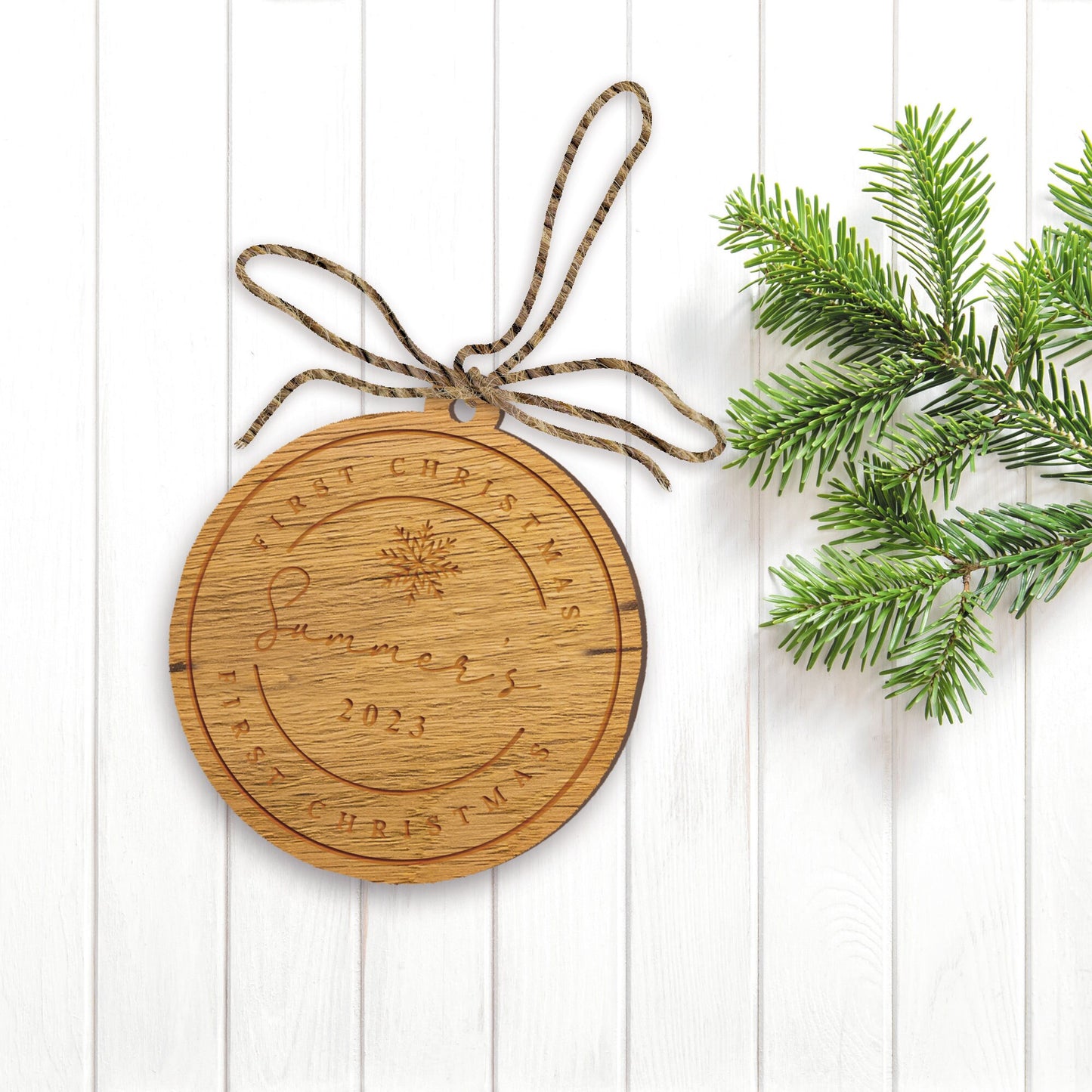 First Christmas Ornament - Personalised 1st Xmas Engraved Wooden Bauble, Cosy Christmas Hanging Baby's Name First Christmas Tree Decoration