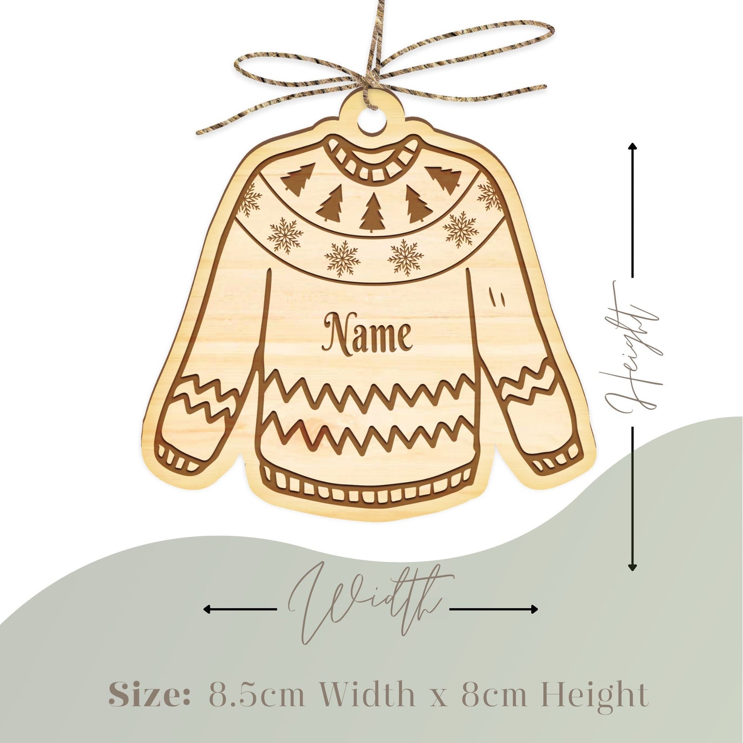 Personalised Christmas Jumper Ornament - Custom Name, Rustic Engraved Wooden Bauble, Jumper/Sweater Hanging Christmas Tree Decoration Gift