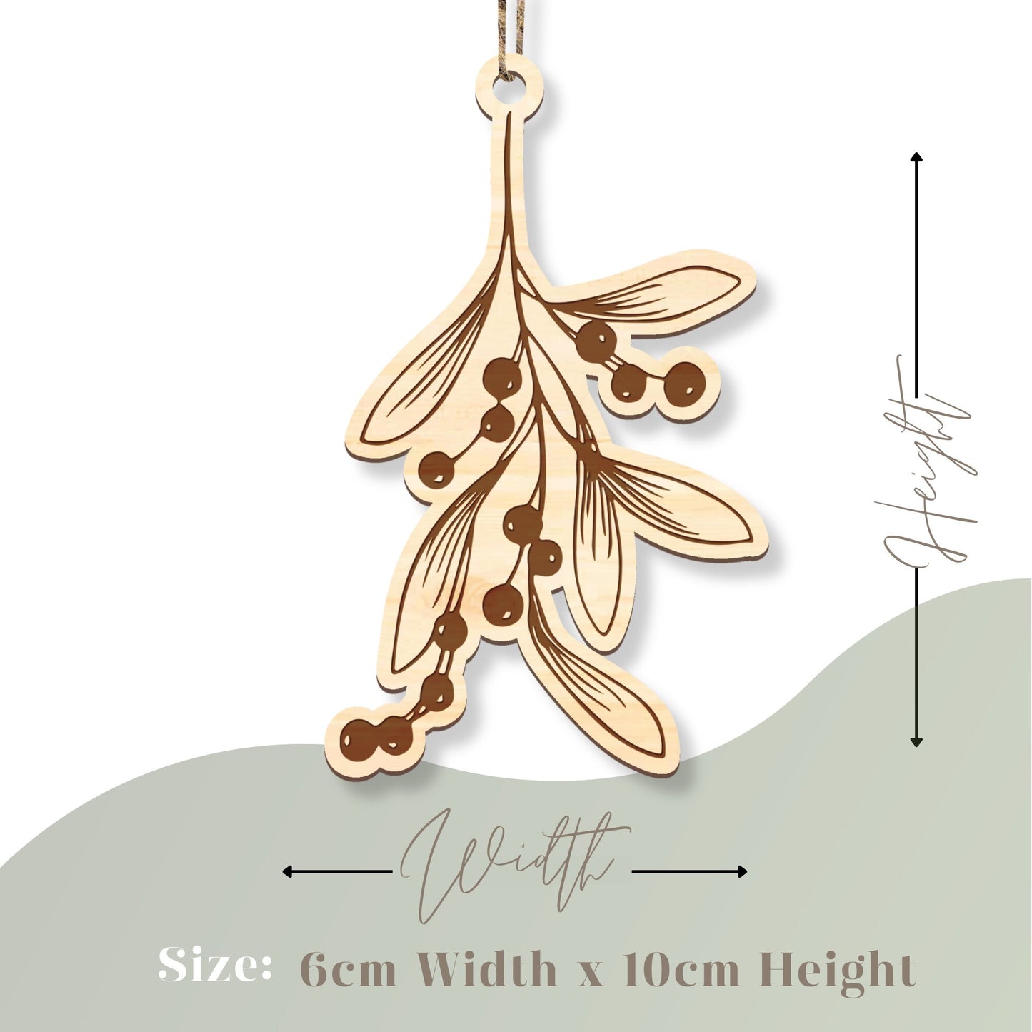 Mistletoe Ornament - Cute Rustic Wooden Ornament, Mistletoe Bauble Christmas Seasonal Home Decor, Xmas Tree Decoration, Hanging Mistletoe